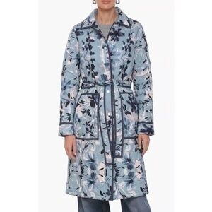 Avec Les Filles Blue Floral Trench Coat